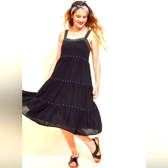 Old Navy | Dresses | Nwt Old Navy Tiered Embroidered Midi Dress In Black  Jack Size Xs | Poshmark